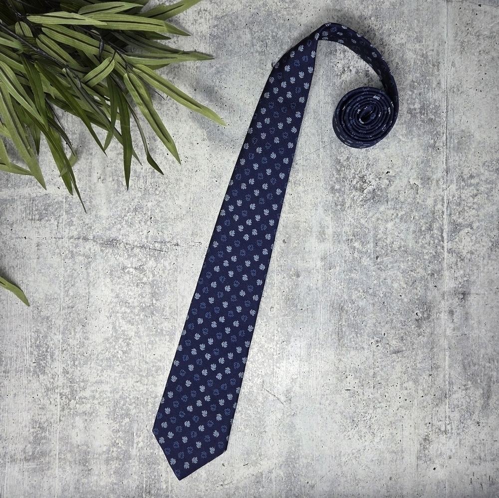 Brooks Brothers | Navy & Light Blue Logo Print 100% Silk Tie
